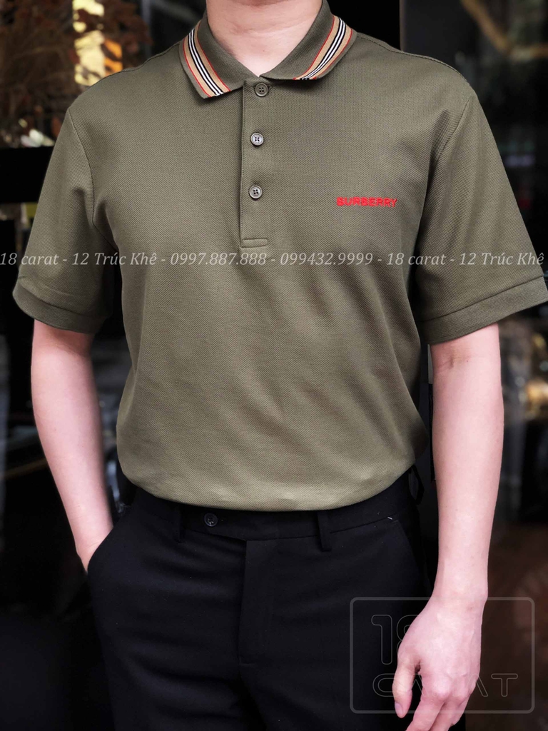 Áo Polo Burberry Check Cổ New - Moss Green Áo Polo Burberry Check Cổ New - Moss Green