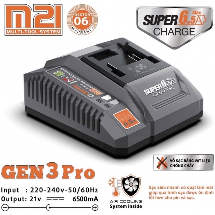 Sạc pin siêu nhanh 21V/6.5Ah Dekton M21-S65Pro