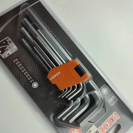 Bộ lục giác chữ L loại dài bằng thép Cr-V (9 cái/bộ) Kendo 20732