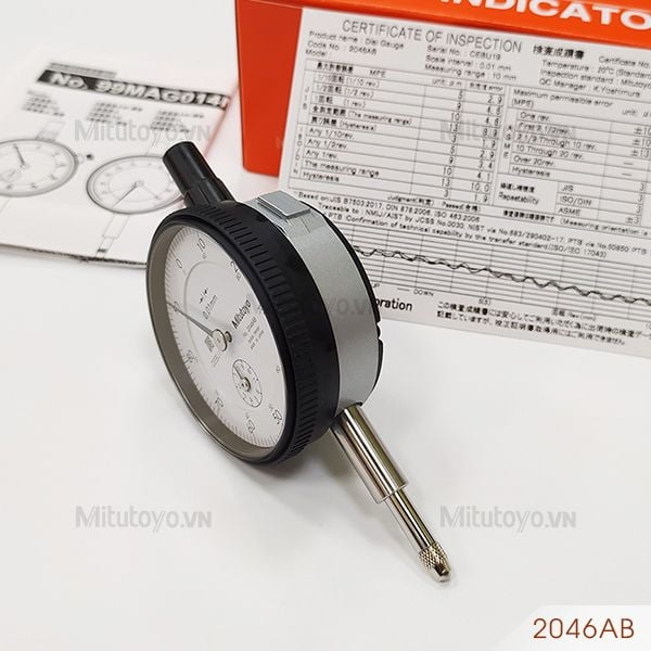 Đồng hồ so cơ khí 0-10mm/0.01mm Lưng phẳng Mitutoyo 2046AB