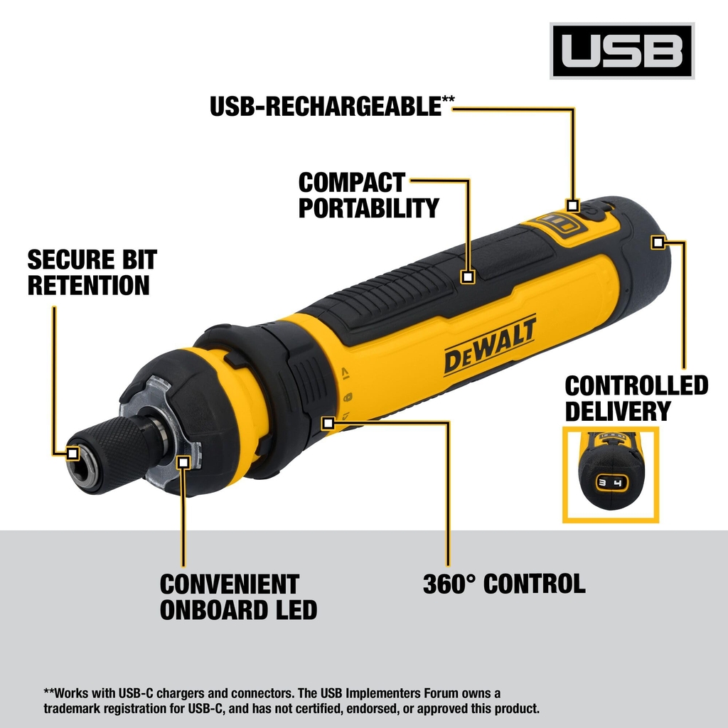 Máy vặn vít dùng pin DEWALT USB Cordless Screwdriver Kit DWHT66719