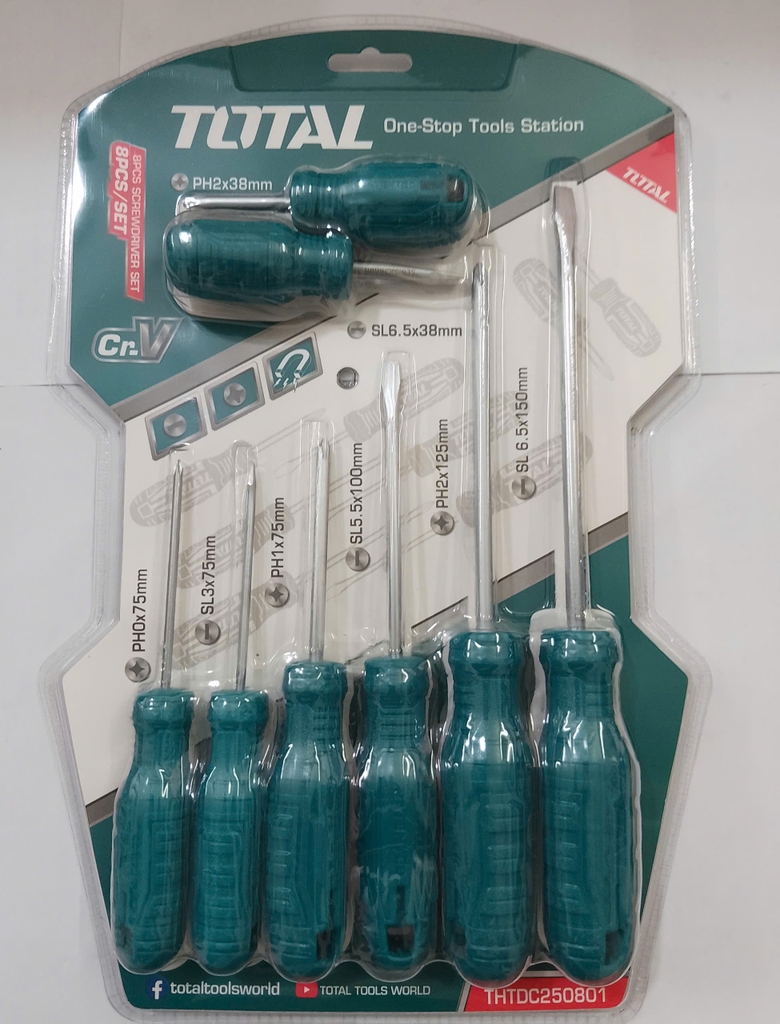 Bộ 8 tua vít dẹp và bake THTDC250801 TOTAL