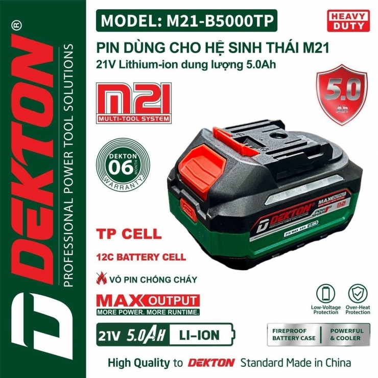 Pin 21V/5.0Ah Dekton M21-B5000TP