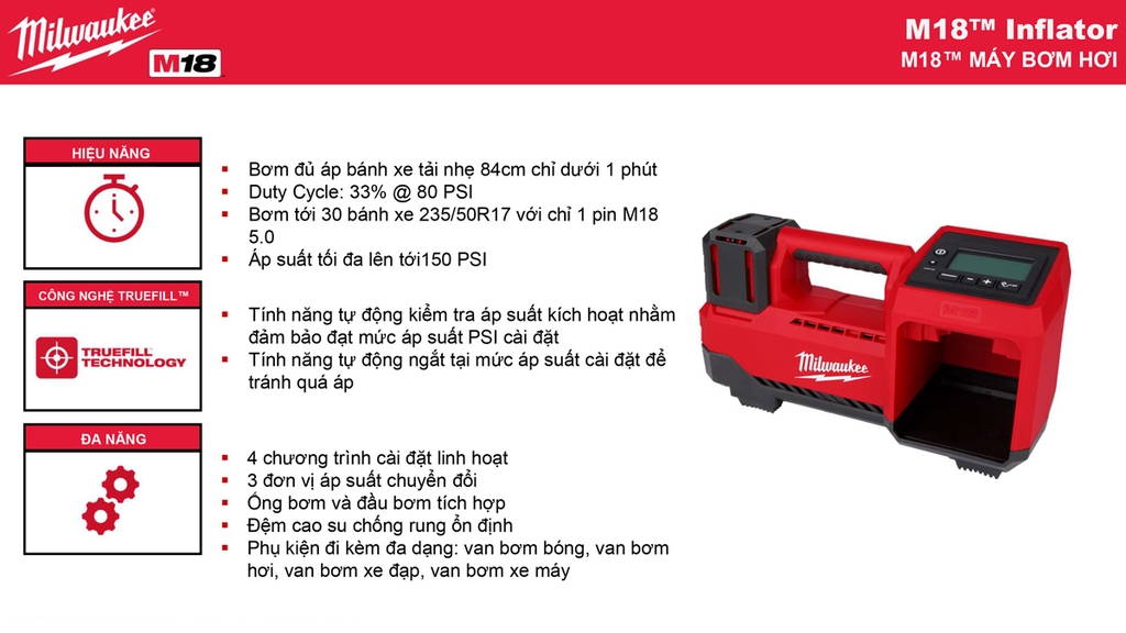 Máy bơm hơi dùng pin 18V Milwaukee M18 BI-0