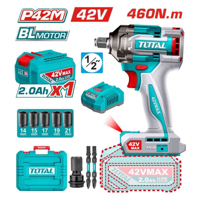 Máy vặn bu lông dùng pin 42V Total TIWLI42461 (1 Pin 2.0Ah, 1 Sạc)