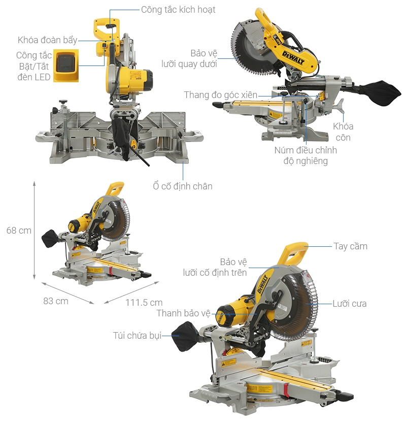 Máy cưa trượt để bàn điện đa góc 305mm-15AMP Dewalt DWS780-KR