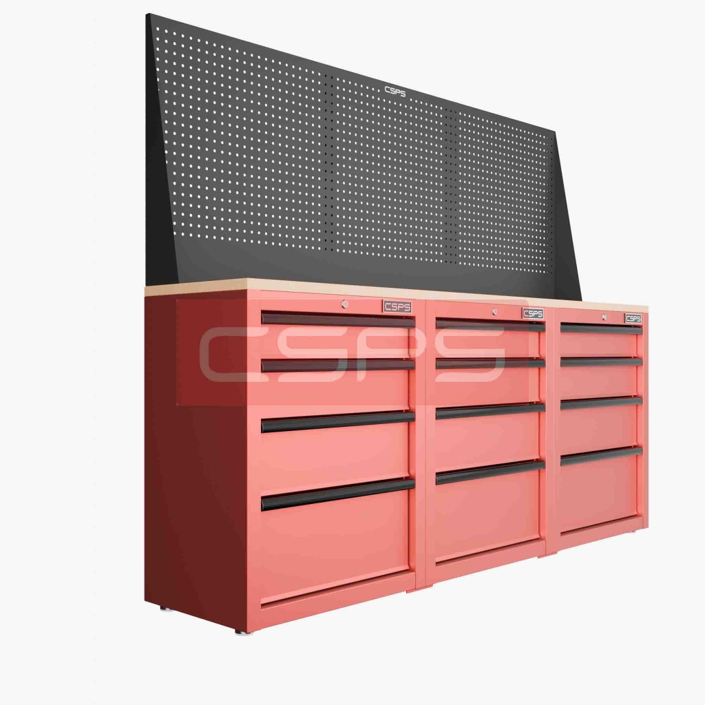 Tủ dụng cụ 183cm - 3 tủ màu đen/đỏ - 12 hộc kéo CSPS VNDTC61003BB1-12