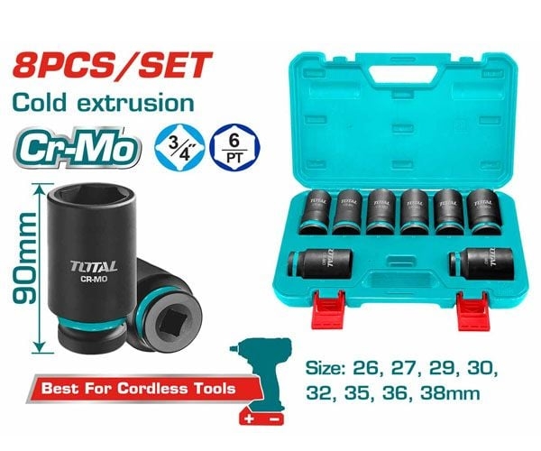 Bộ 8 đầu tuýp tác động sâu 3/4