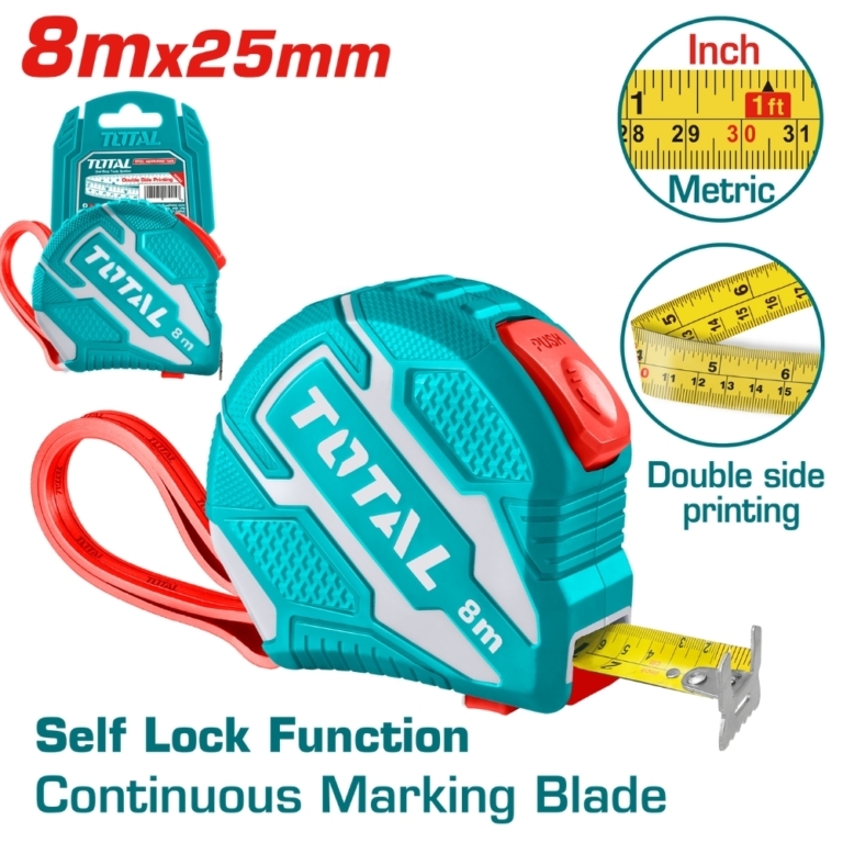 Thước kéo 8M thép nền vàng hệ mét & inch Total TMT126281