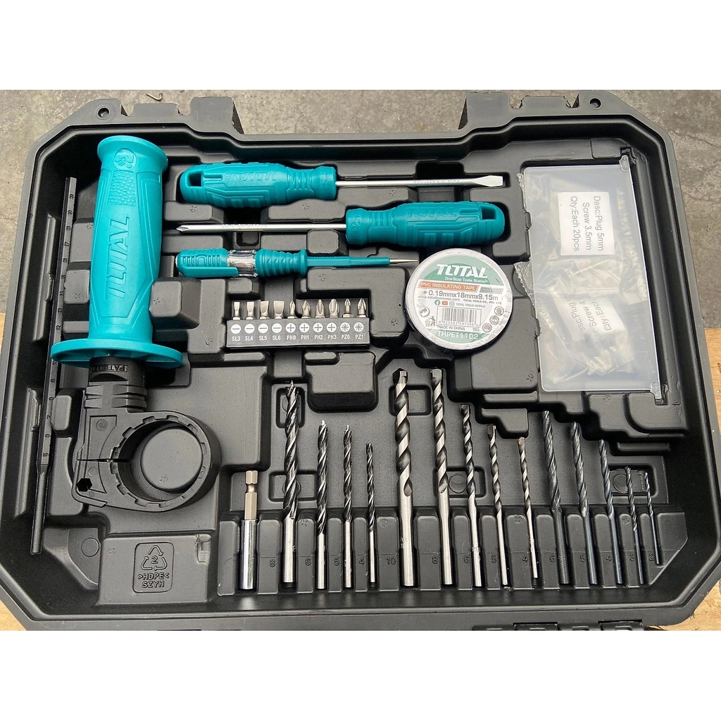 Bộ 115 món bao gồm máy khoan búa TG1061356E THKTHP1152C TOTAL