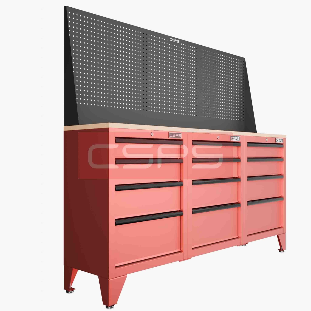 Tủ dụng cụ 183cm - 3 tủ màu đen/đỏ - 12 hộc kéo CSPS VNDTC61003BB1-12