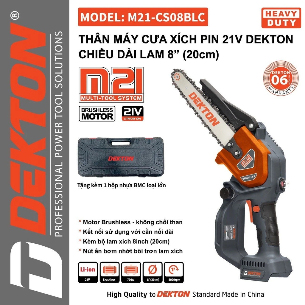 Máy cưa xích pin 21V Dekton M21-CS08BLC