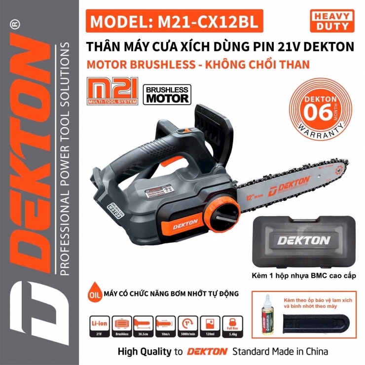 Máy cưa xích pin 21V Dekton M21-CX12BL