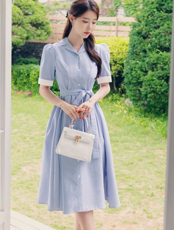 Váy Thiết Kế Đẹp Cao Cấp - Váy Phối Nơ Cổ Ren Chất Đũi Xước Hàn Quốc - Hali  Shop - Đầm, váy nữ | ThờiTrangNữ.vn