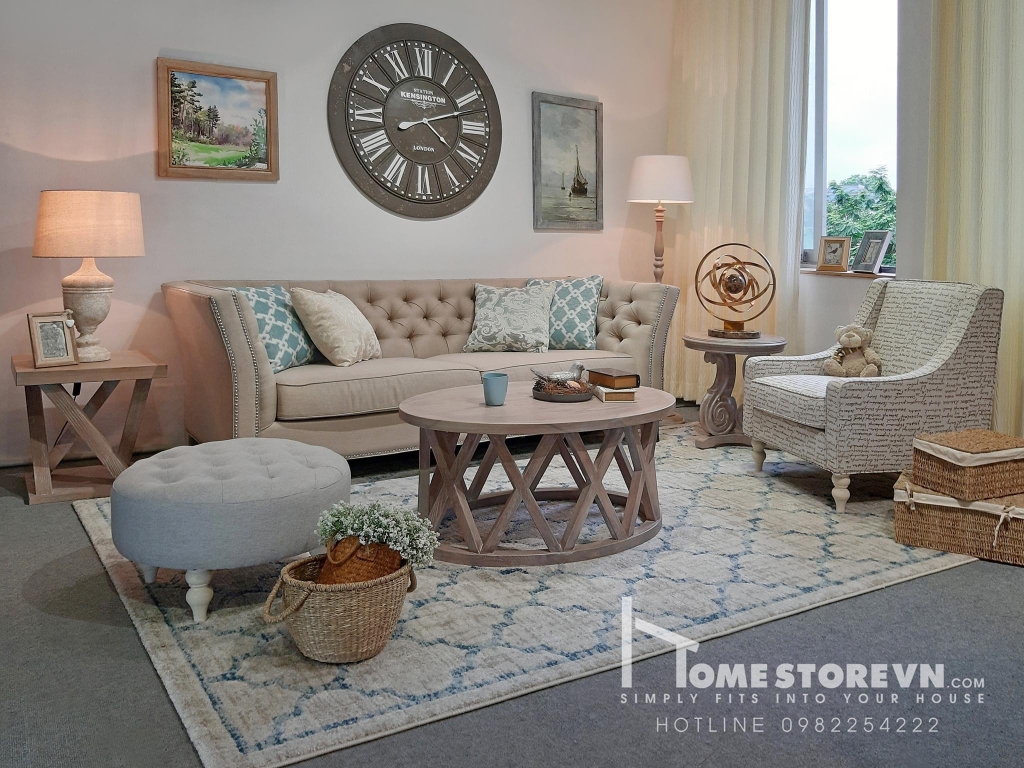 Sofa lưng nút tay vát loe có đinh dài 2m2 - SF15