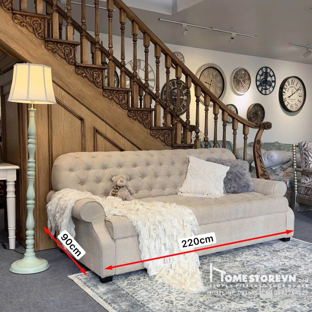 Sofa bed Vintage tay cuộn lưng nút 1m8 - SF27
