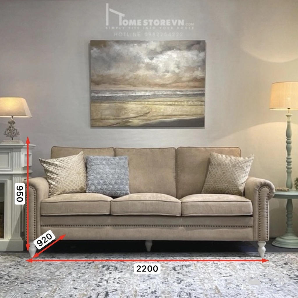 Sofa tay cuộn lưng kép có đinh dài 2m2 - SF3