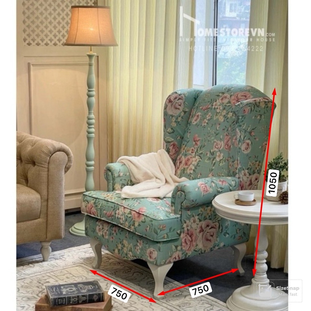 Sofa đơn tay cuộn cổ điển lưng cao - Vải Hoa - SFD11