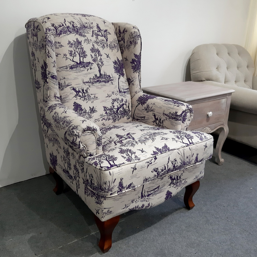 Sofa đơn tay cuộn cổ điển lưng cao - Vải Hoa - SFD11