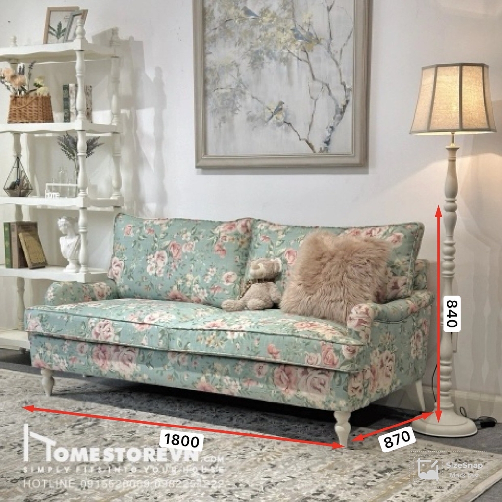 Sofa tay lượn Vintage lưng kép dài 1m8 - SF7