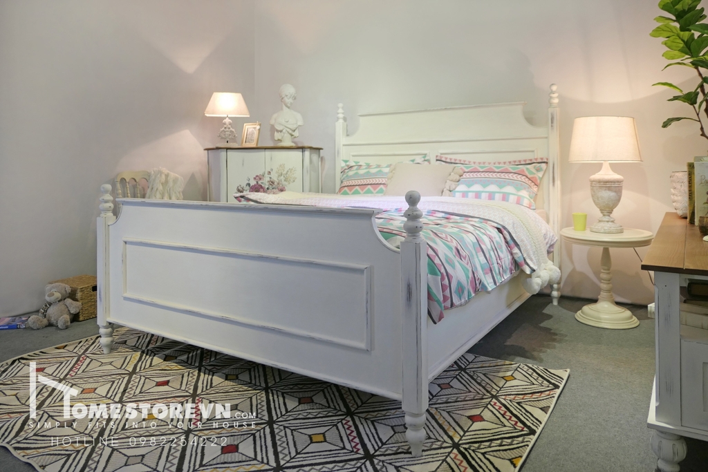 Giường Farmhouse dáng lưng ngang đệm 1m6 - GI4