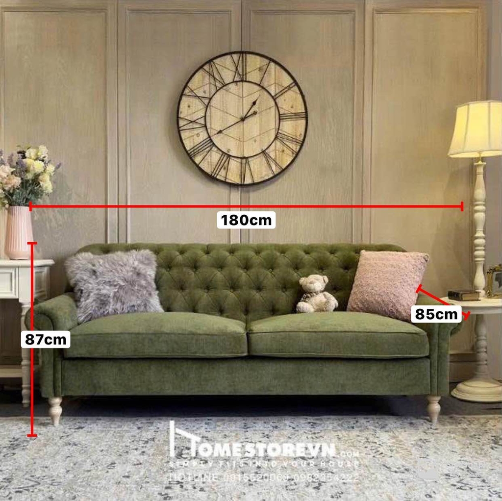 Sofa tay cuộn lưng nút dài 1m8 - SF6