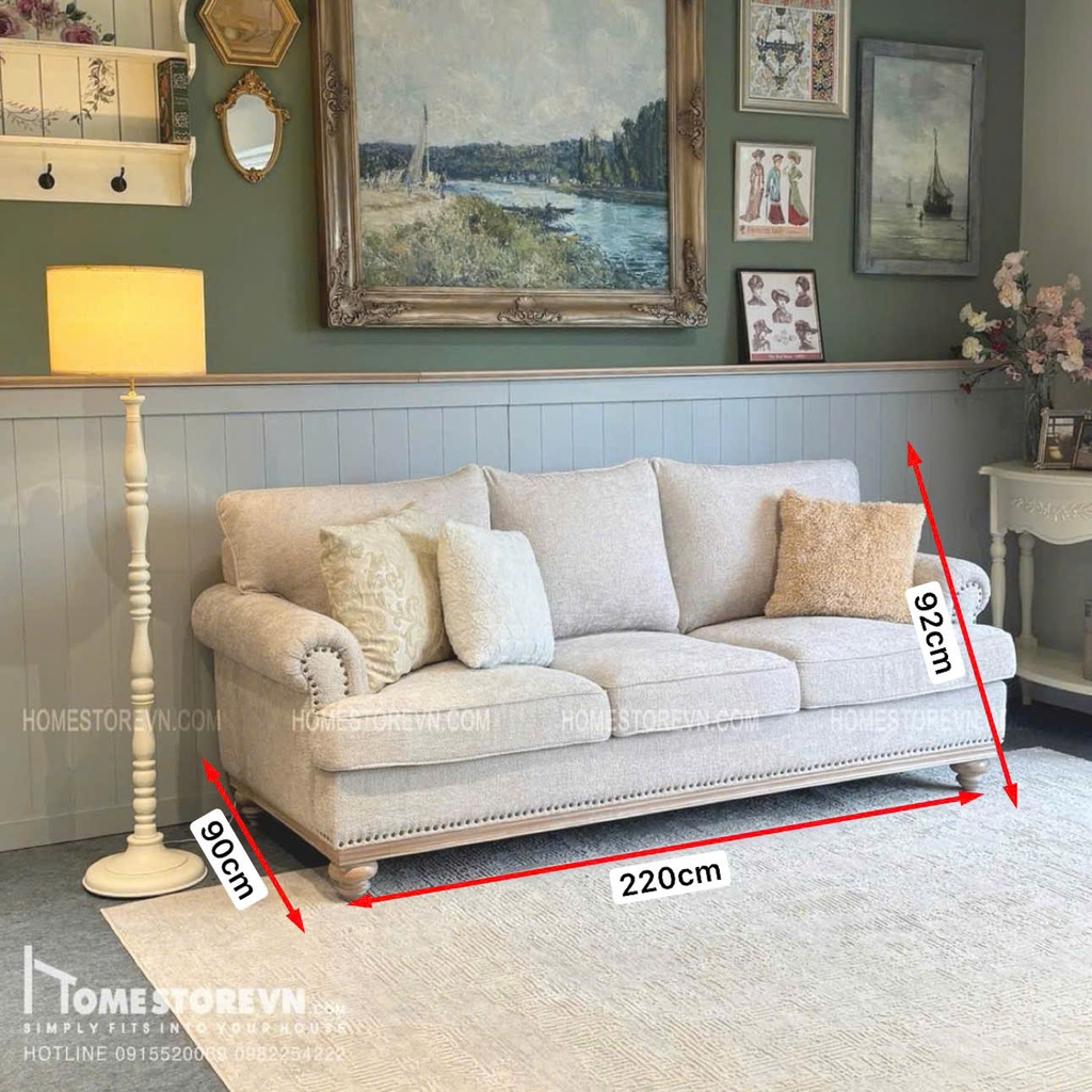 Sofa tay cuộn âm lưng kép dài 2m2 - SF24