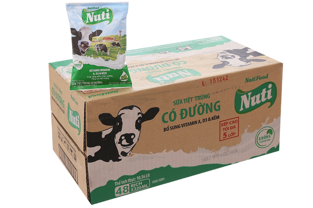 Sữa tiệt trùng NutiFood Có đường bịch 220ml | Bách Hóa ...