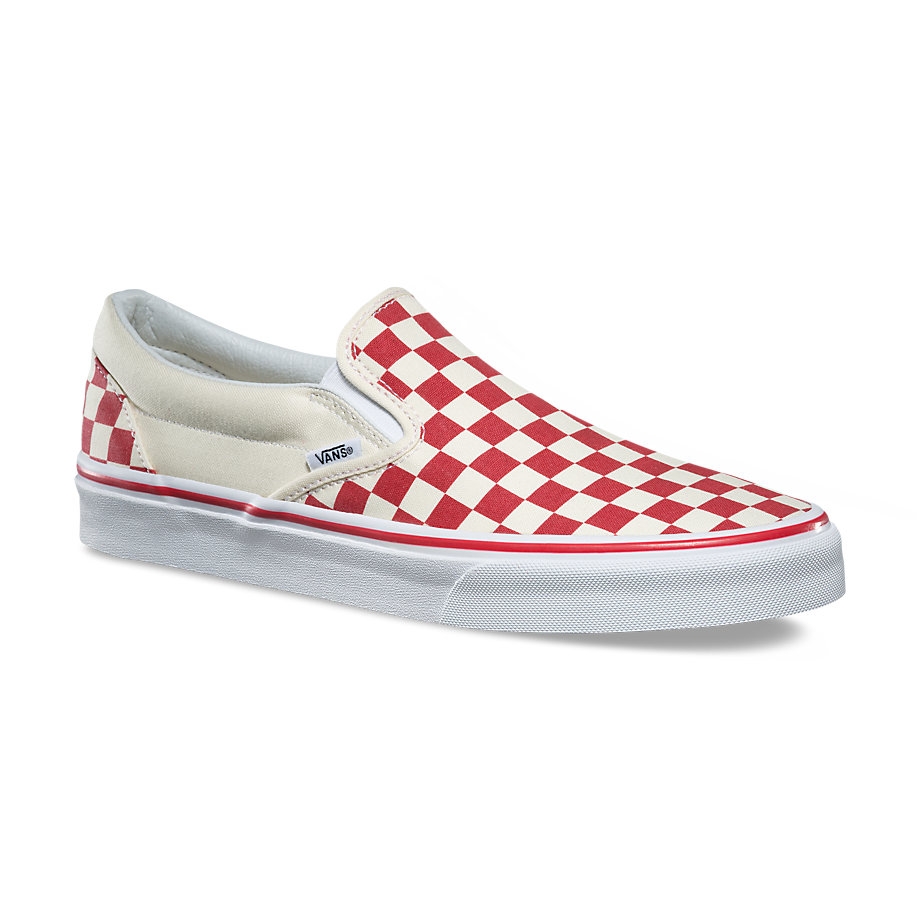 vans slip on red checkerboard