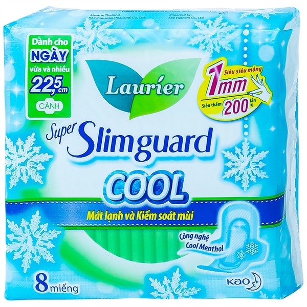 Băng Vệ Sinh Laurier Siêu Mỏng Mát Lạnh 1mm 22.5cm 8 Miếng
