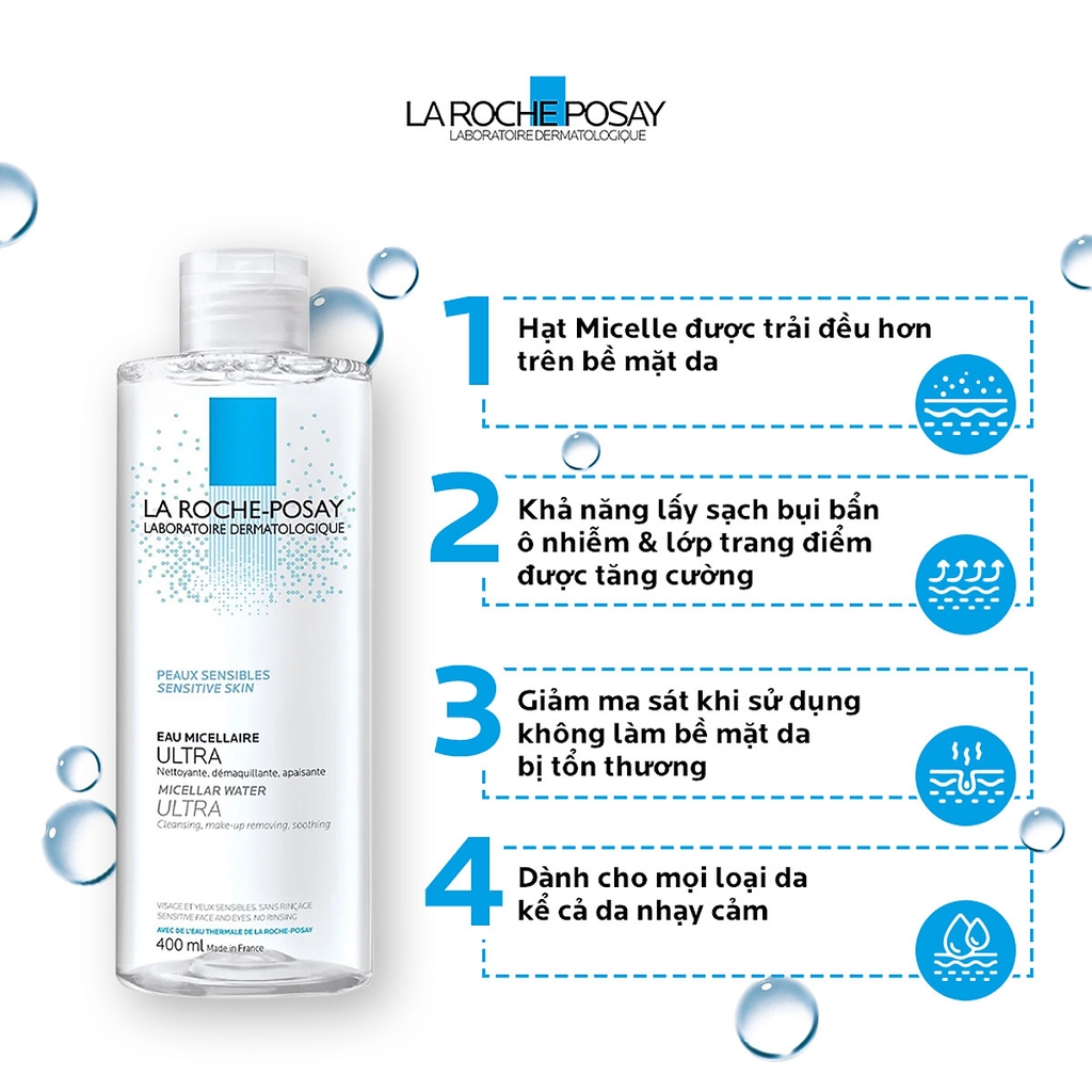 Nước Tẩy Trang Dành Cho Da Nhạy Cảm La Roche-Posay Micellar Water Ultra Sensitive Skin 400ml