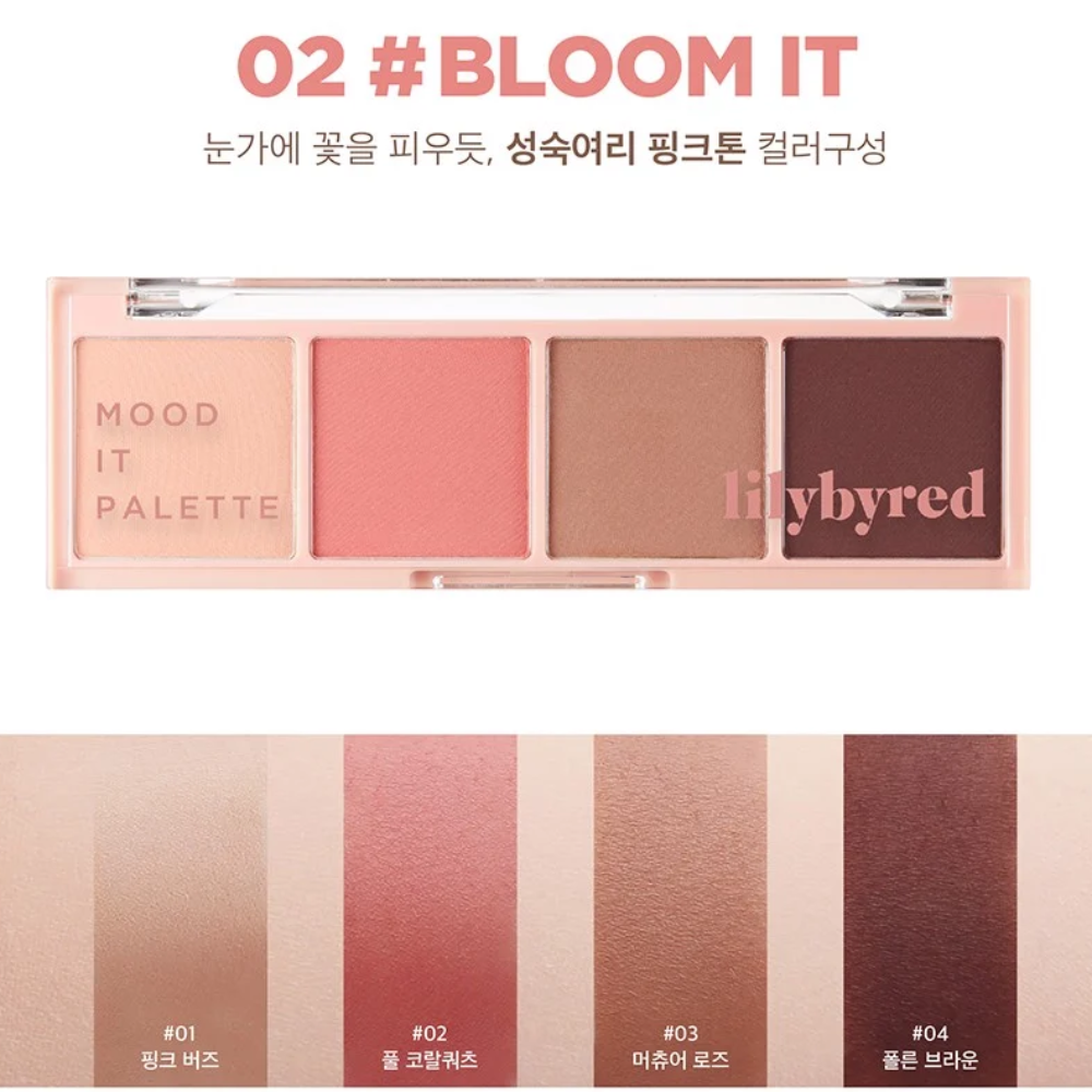 Bảng Phấn Mắt 4 Ô Tone Hồng Lilybyred Mood It Palette 02 #Bloom It 5.8g 