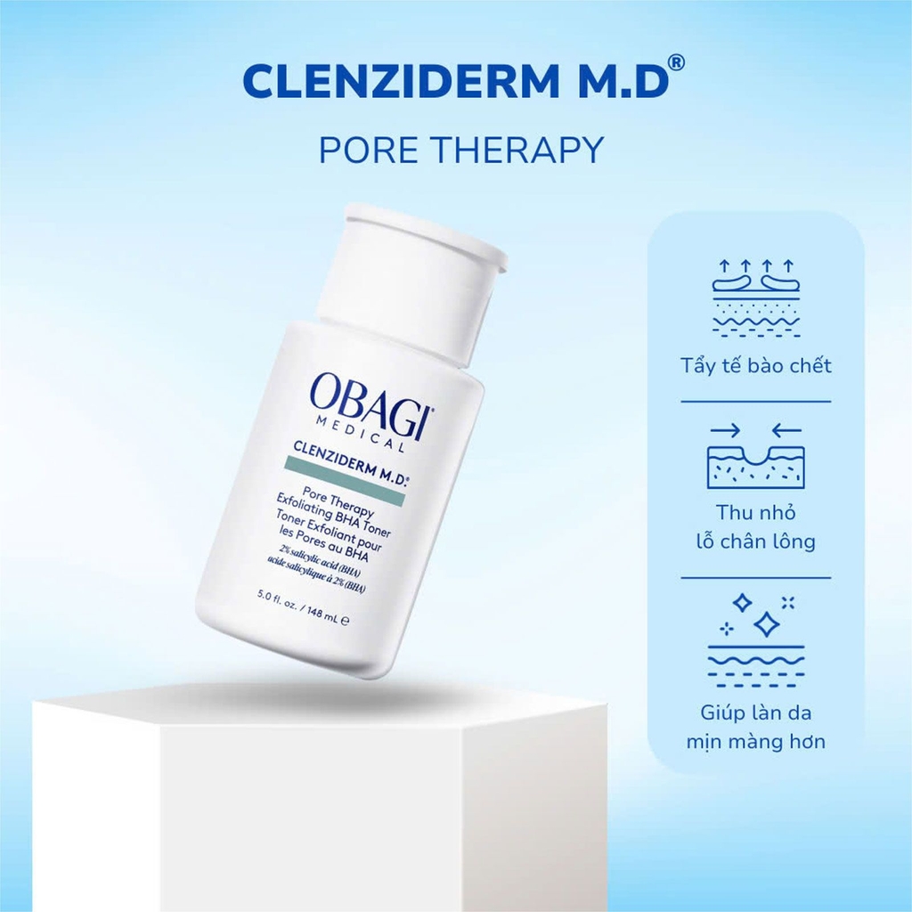 Lotion Làm Sạch Da BHA Giảm Mụn, Dầu Nhờn Obagi Clenziderm MD Pore Therapy Salicylic Acid 2% 148ml