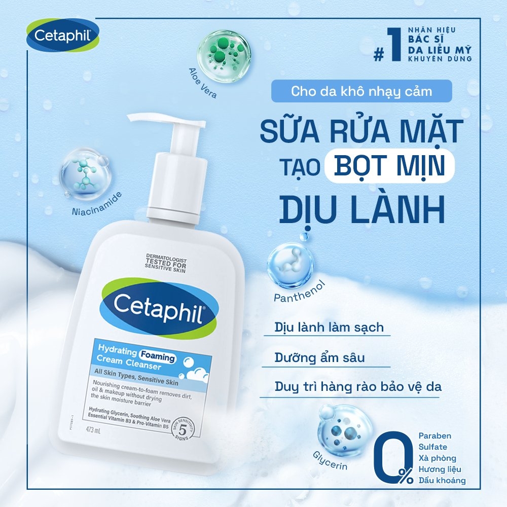 Sữa Rửa Mặt Tạo Bọt Dịu Lành Cho Da Nhạy Cảm Cetaphil Hydrating Foaming Cream Cleanser