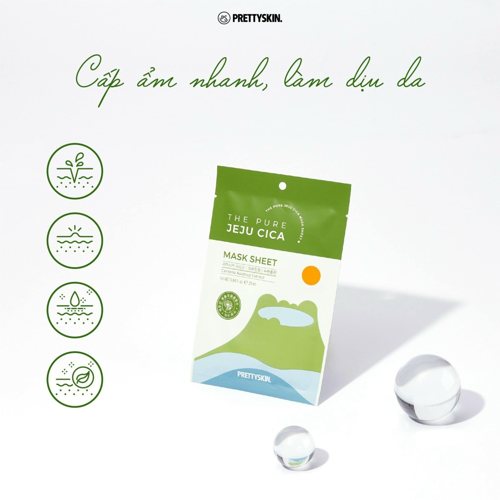 Mặt Nạ Rau Má Prettyskin The Pure Jeju Cica Mask Sheet 25ml