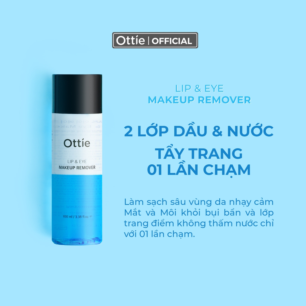 Nước Tẩy Trang Mắt Và Môi 2 Lớp Sạch Sâu Lớp Makeup Ottie Lip＆Eye Makeup Remover 100ml