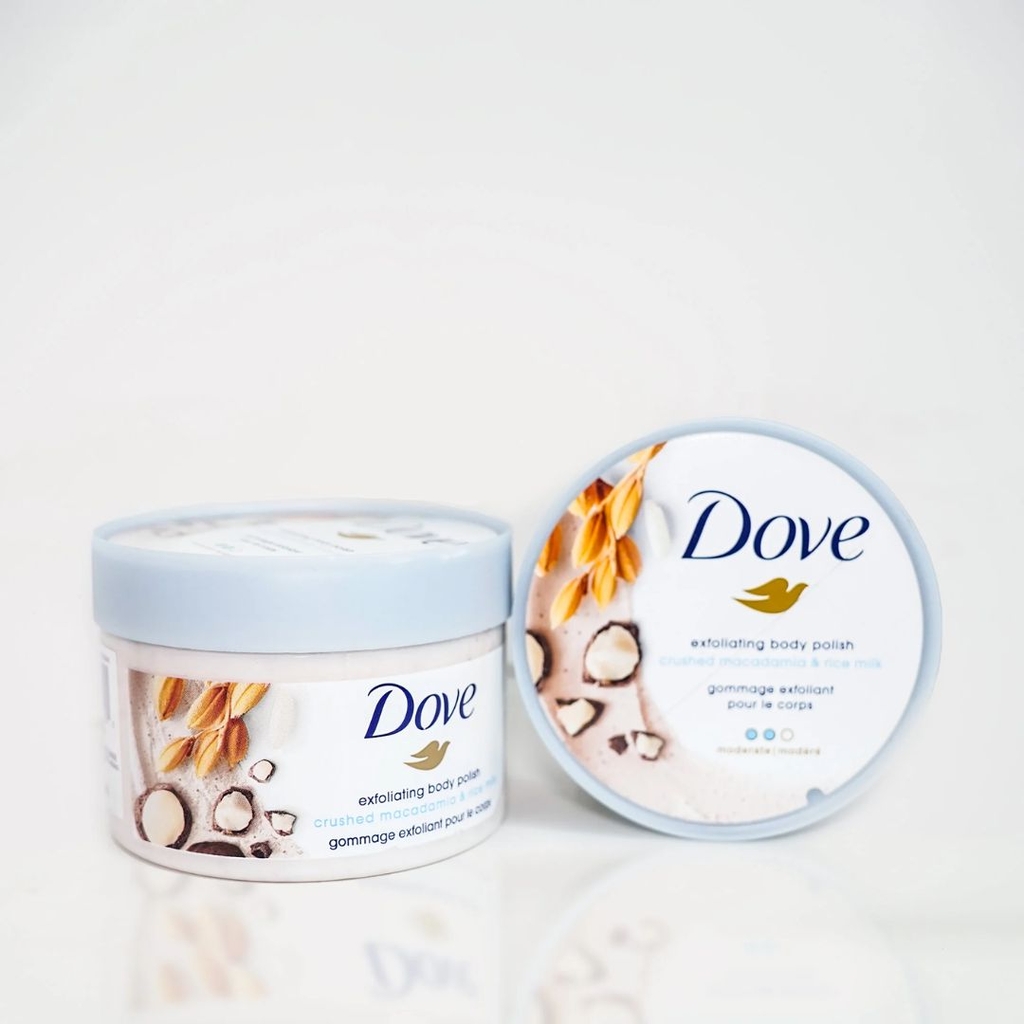 Tẩy Tế Bào Chết Toàn Thân, Sáng Da Dove Macadamia & Rice Milk (Bản Mỹ) 298g