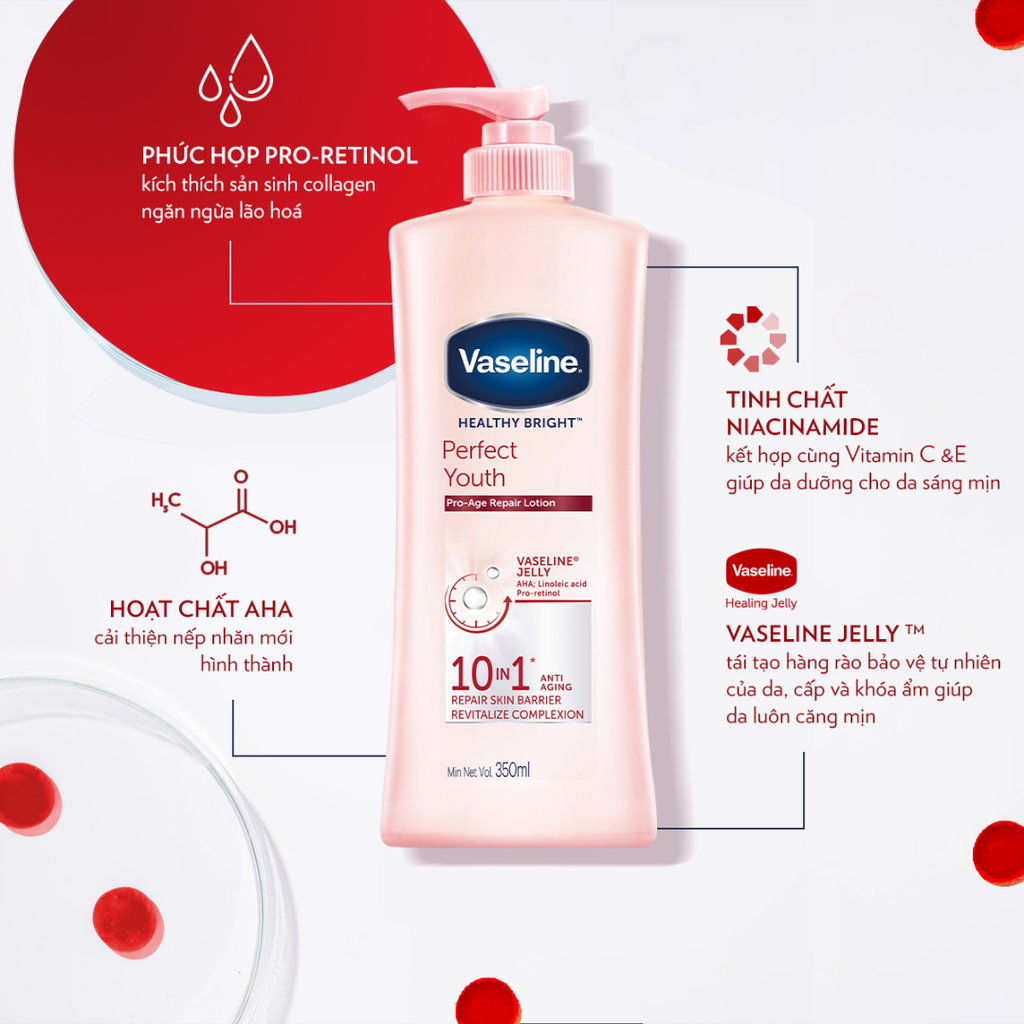 Dưỡng Thể Ngăn Ngừa Lão Hoá Vaseline Perfect Youth Pro-Age Repair 350ml