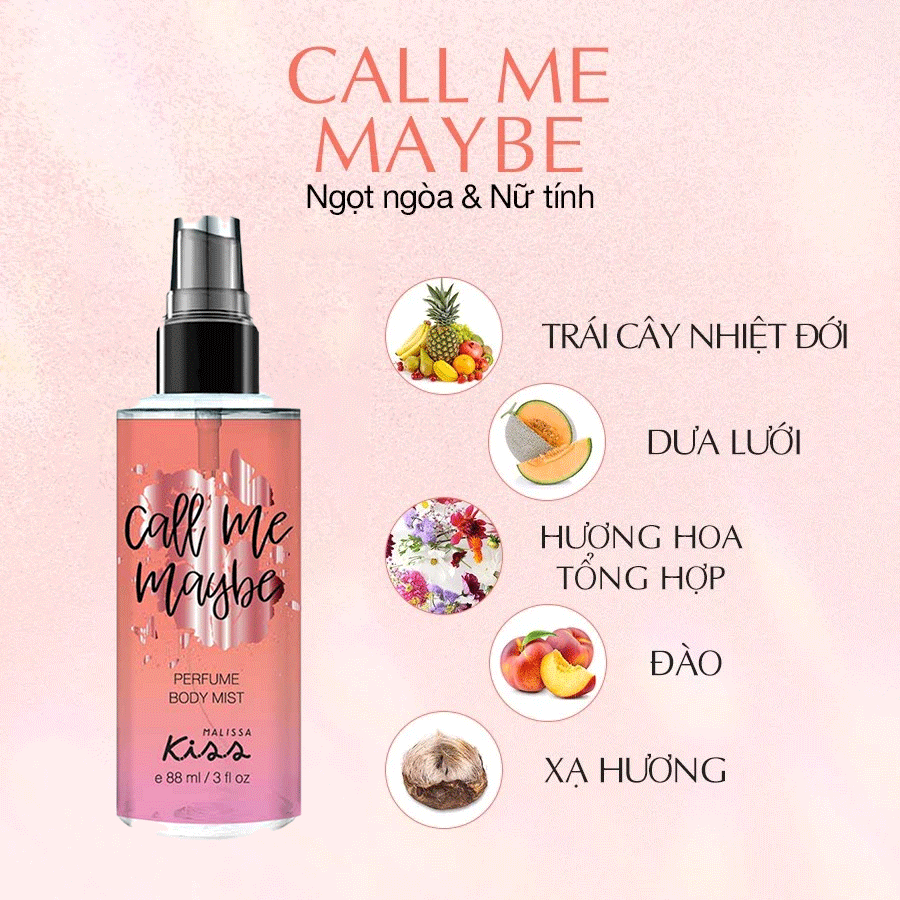 Xịt Thơm Toàn Thân Hương Nước Hoa Malissa Kiss Body Mist 88ml