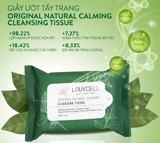 Khăn Ướt Tẩy Trang Dịu Nhẹ Sạch Sâu Louv Cell Original Natural Calming Cleansing Tissue 10 Tờ