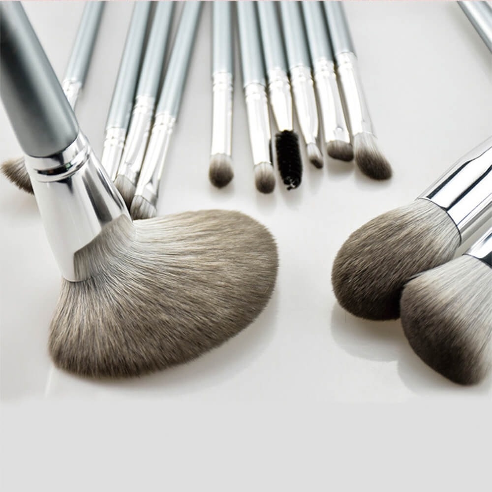 Bộ Cọ Cao Cấp Lông Mịn Trang điểm Cá Nhân 14 Cây Kèm Túi Màu Ghi