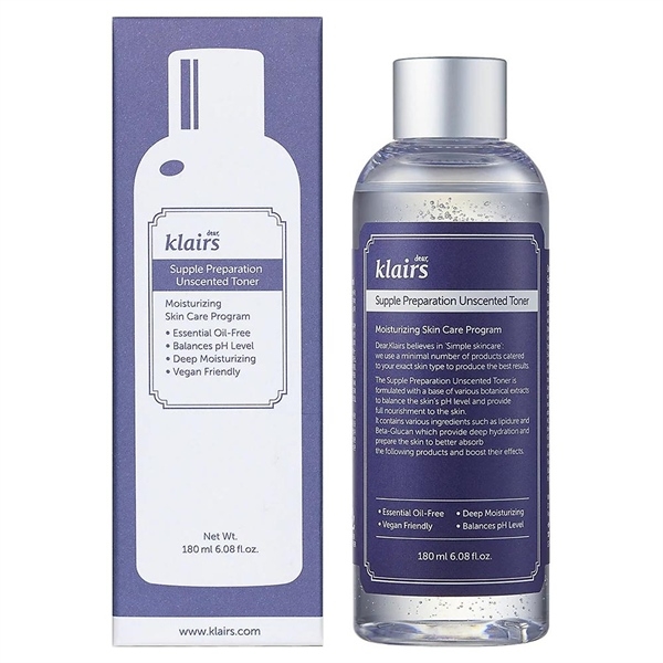 Nước Hoa Hồng Không Mùi Dưỡng Ẩm, Làm Dịu Da Klairs Supple Preparation Unscented Toner 180ml
