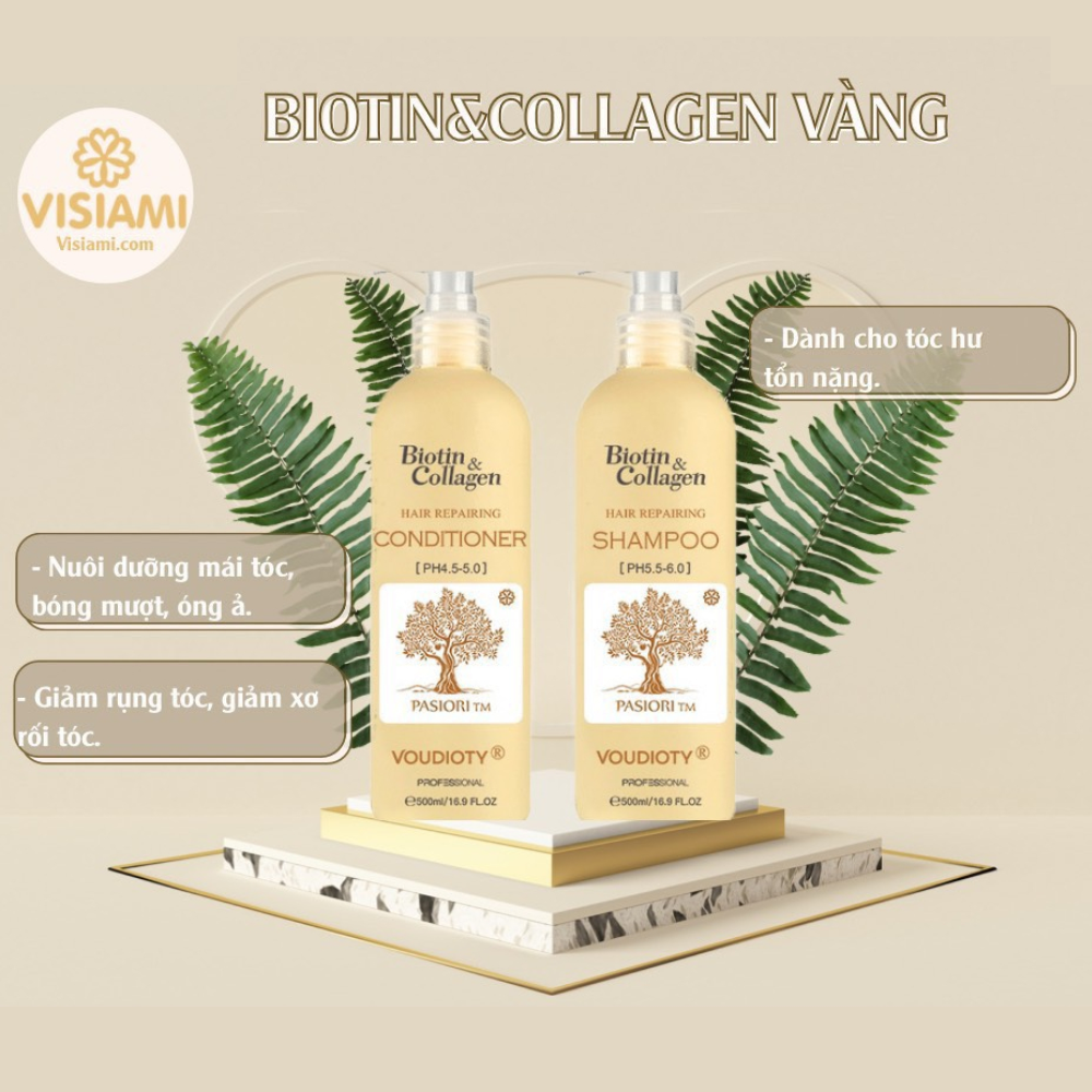Bộ Gội Xả Biotin & Collagen Voudioty Professional - Màu Vàng Siêu Mượt 1000ml