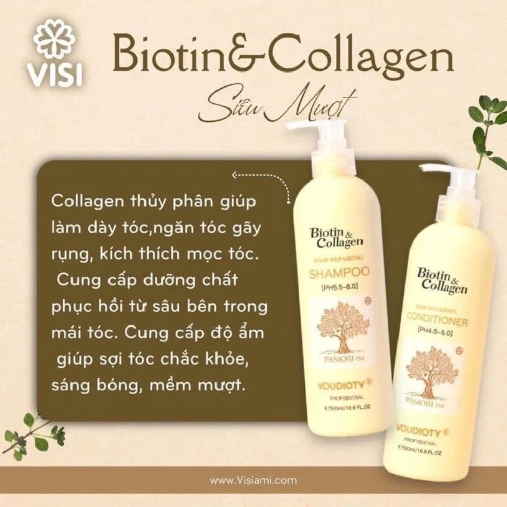 Bộ Gội Xả Biotin & Collagen Voudioty Professional - Màu Vàng Siêu Mượt 1000ml