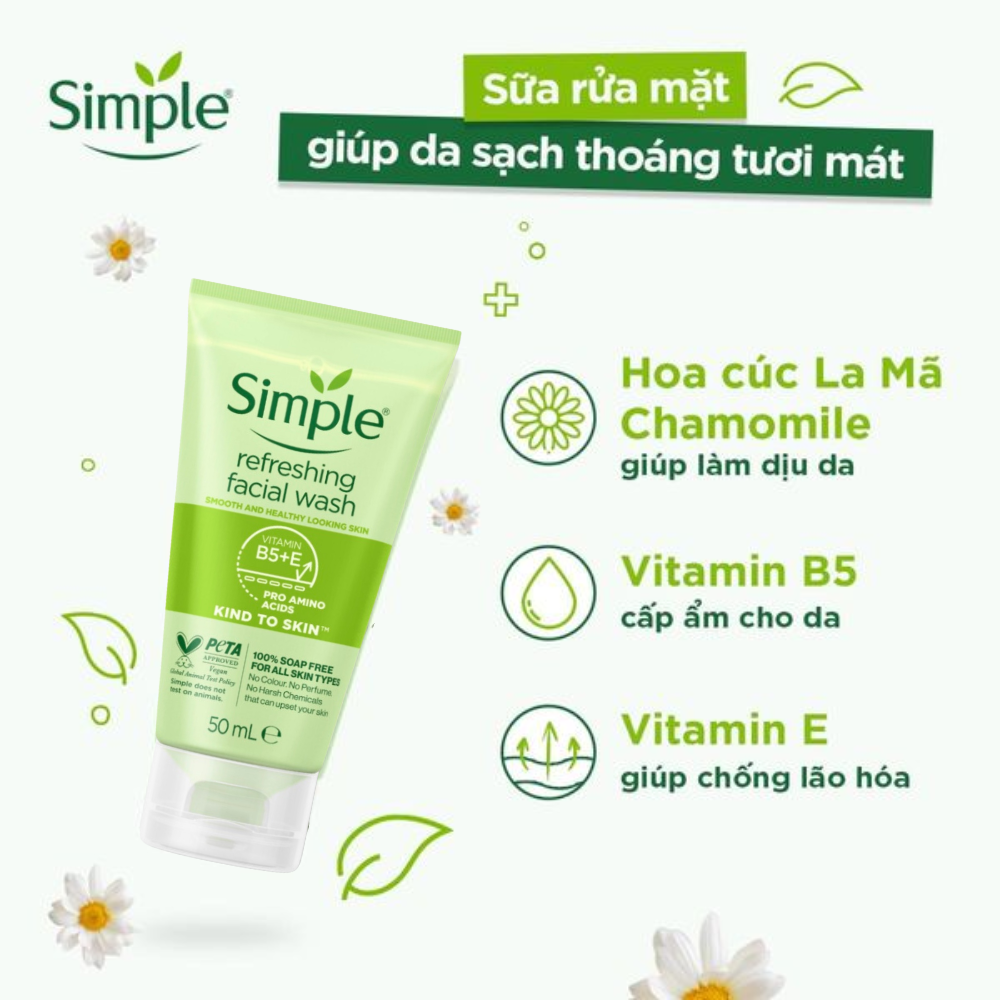 (Minisize) Sữa Rữa Mặt Dịu Lành Simple Refreshing Facial Wash 50ml