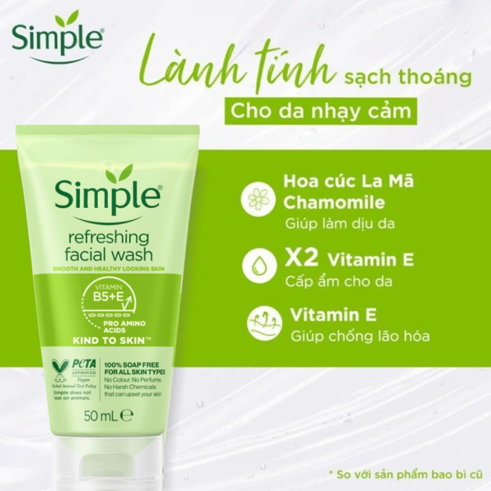 (Minisize) Sữa Rữa Mặt Dịu Lành Simple Refreshing Facial Wash 50ml