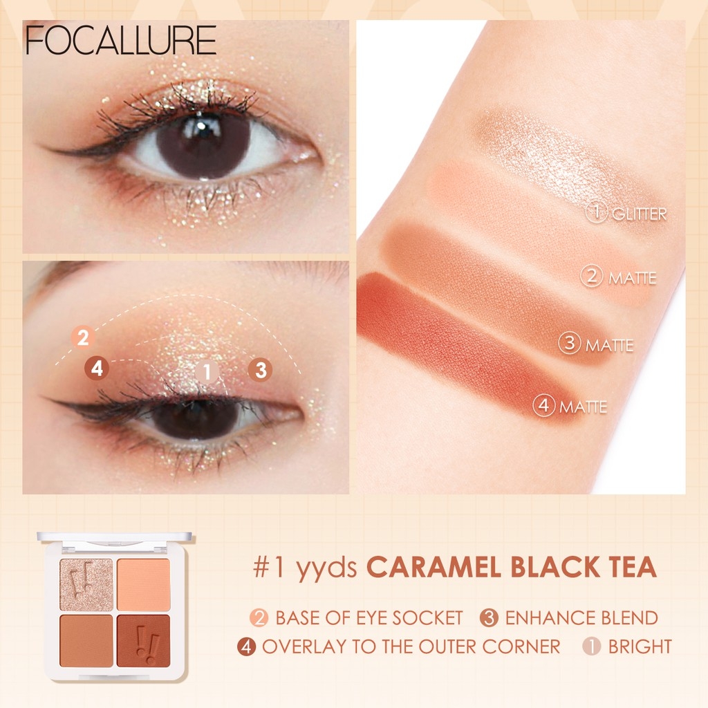Phấn Mắt 4 Ô Nhiều Màu Nhũ Lì Sắc Tố Cao Focallure FA177 4.8g