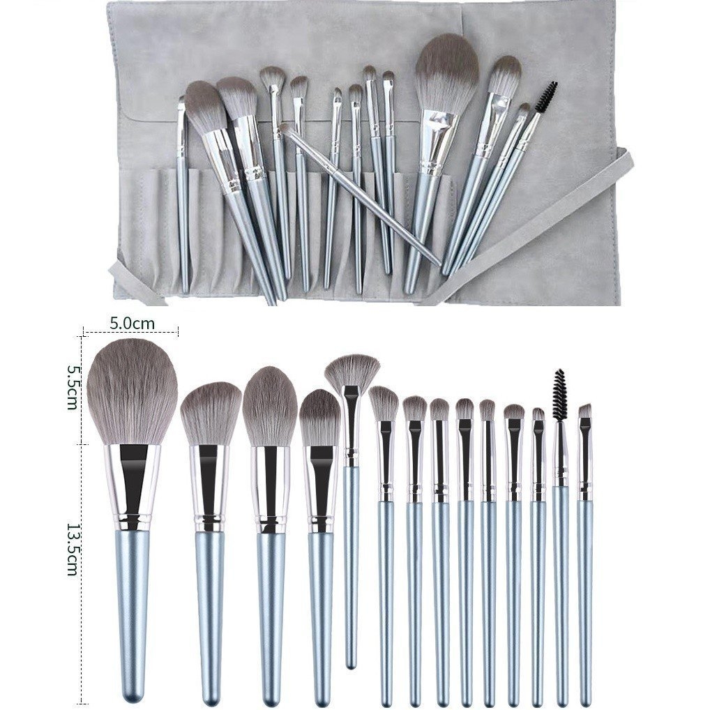 Bộ Cọ Cao Cấp Lông Mịn Trang điểm Cá Nhân 14 Cây Kèm Túi Màu Ghi