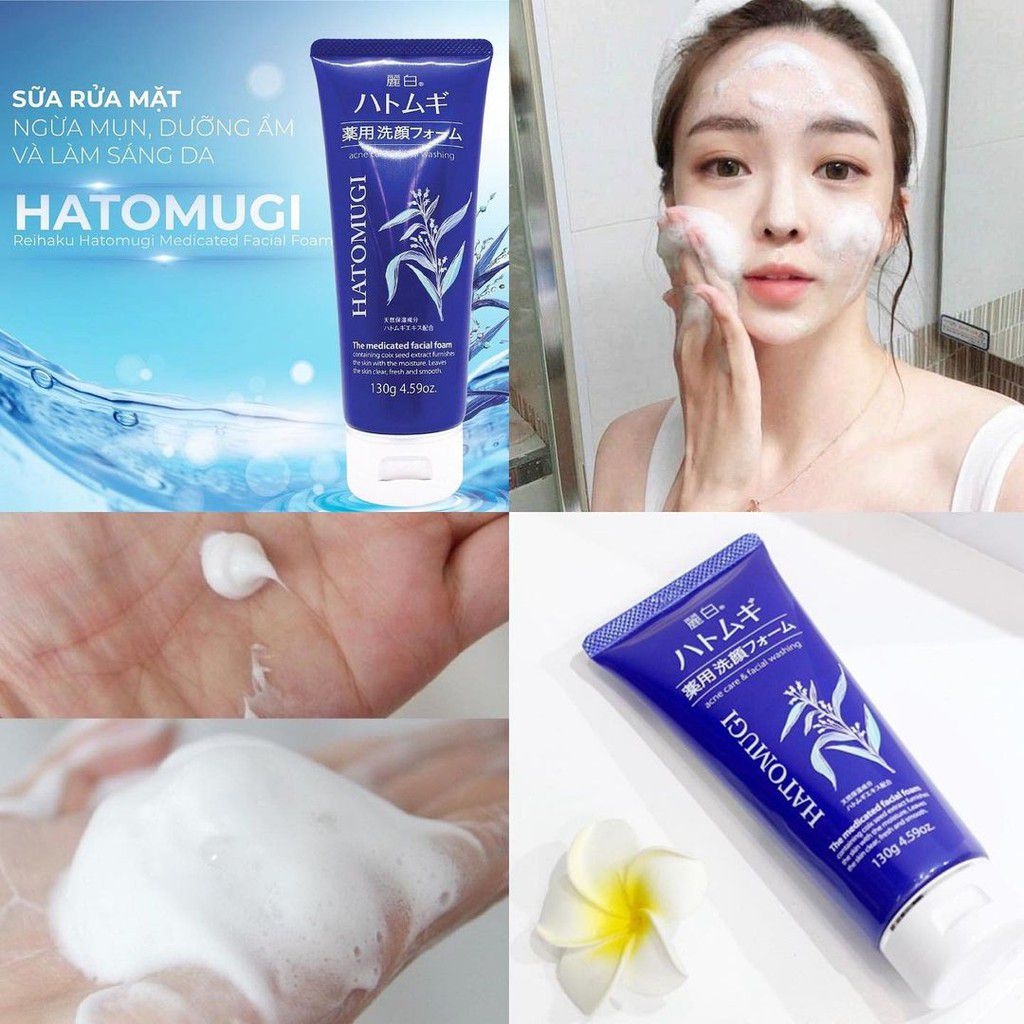Sữa Rửa Mặt Ngừa Mụn, Sáng Da Nhật Bản Hatomugi Acne Care & Facial Washing 130g