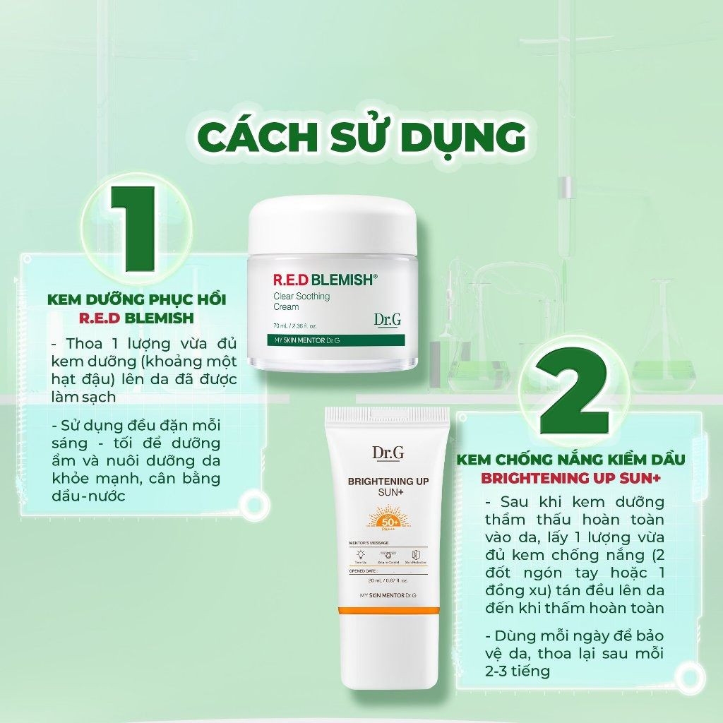 COMBO Dr.G R.E.D Blemish Clear Soothing​​​​​​​ Bonus Set (Kem Dưỡng 70mL + Kem Chống Nắng 20mL)